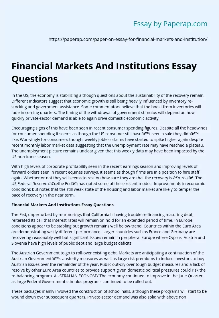 Financial Markets And Institutions Essay Questions