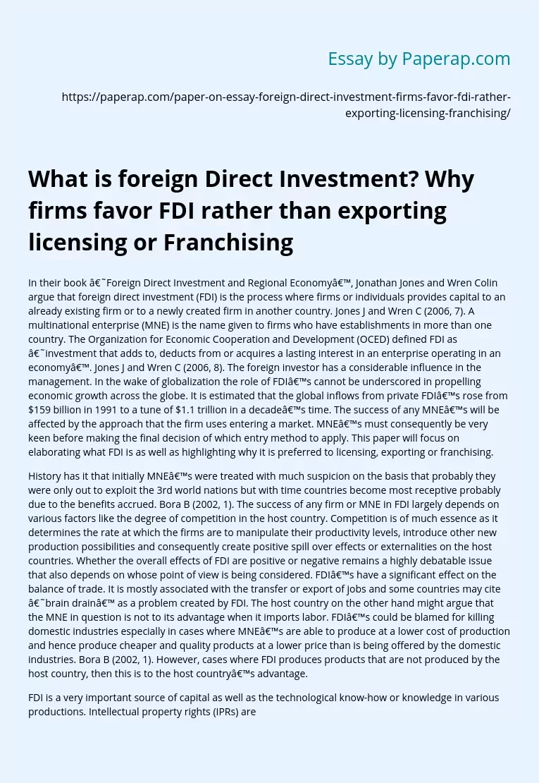 Foreign Direct Investment for Firms