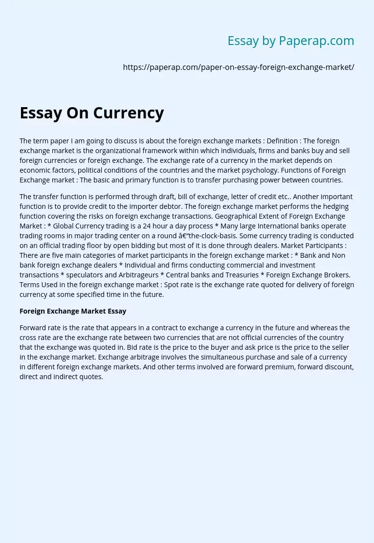 Coursework on the Topic of Foreign Exchange Markets