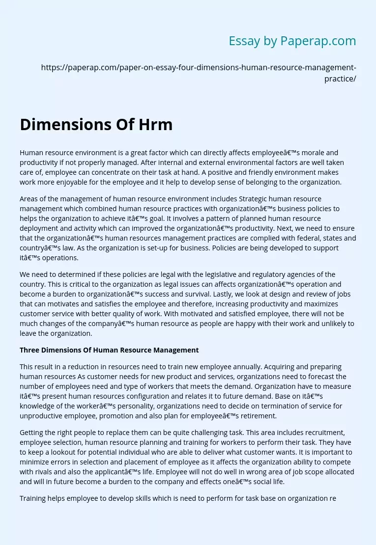 Реферат: Human Resource Management Essay Research Paper Human