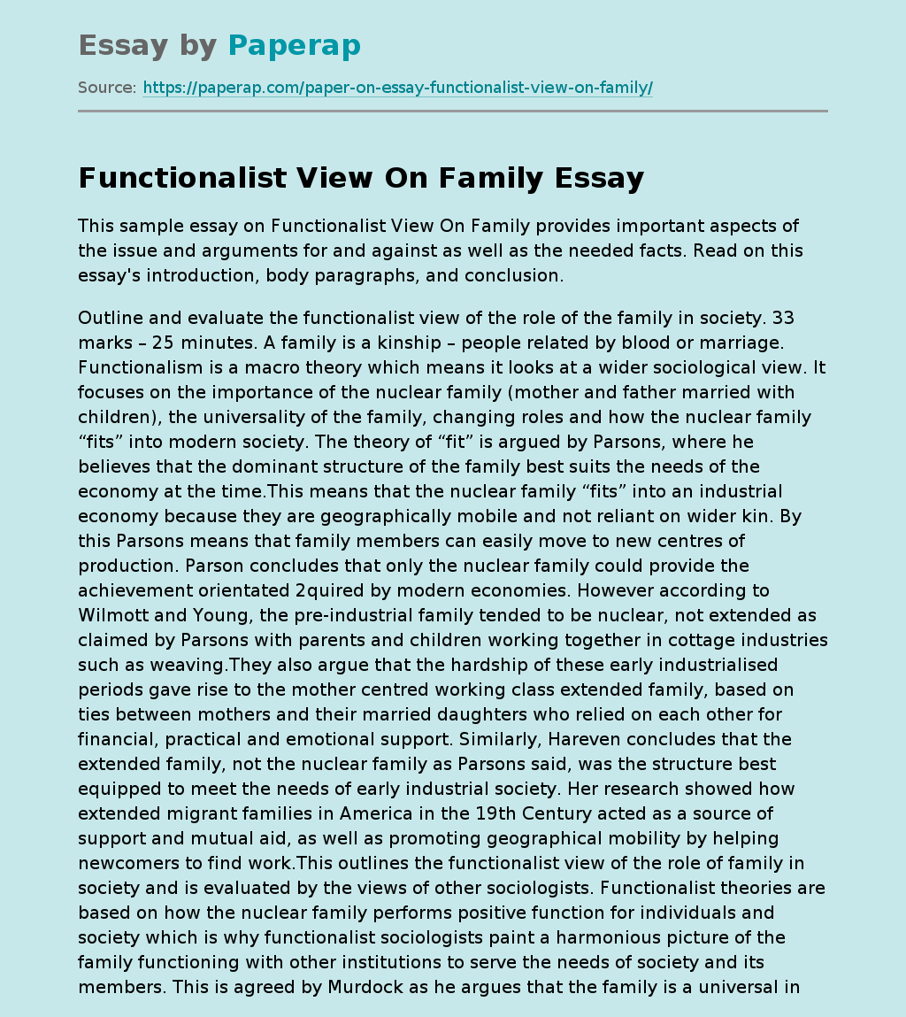 Functionalist View On Family