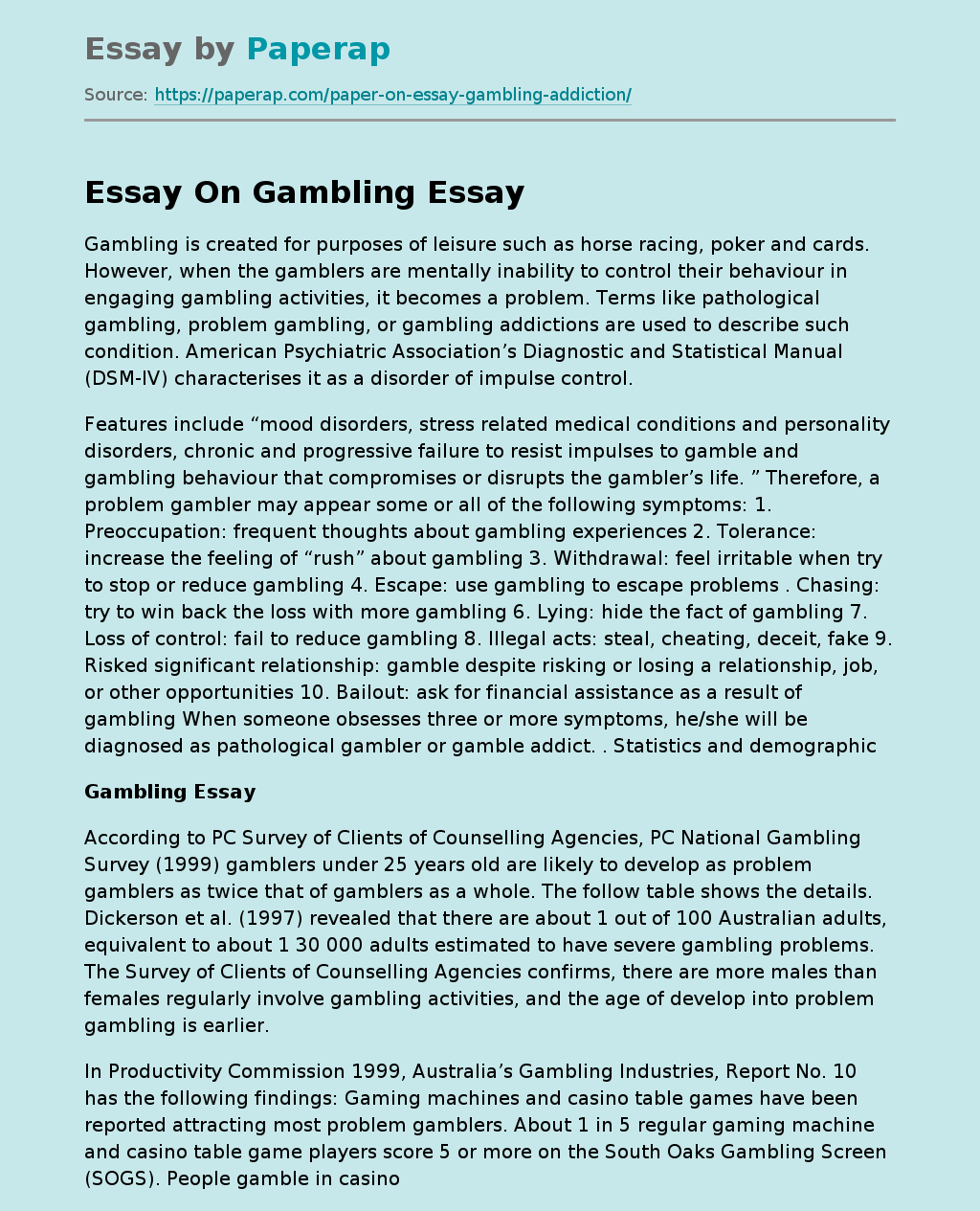 Essay On Gambling