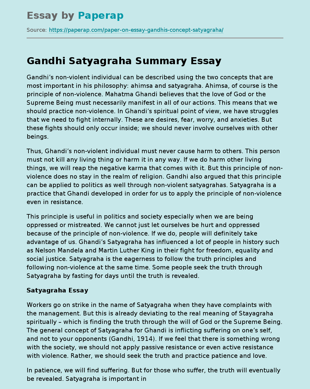 write an essay on gandhian concept of satyagraha