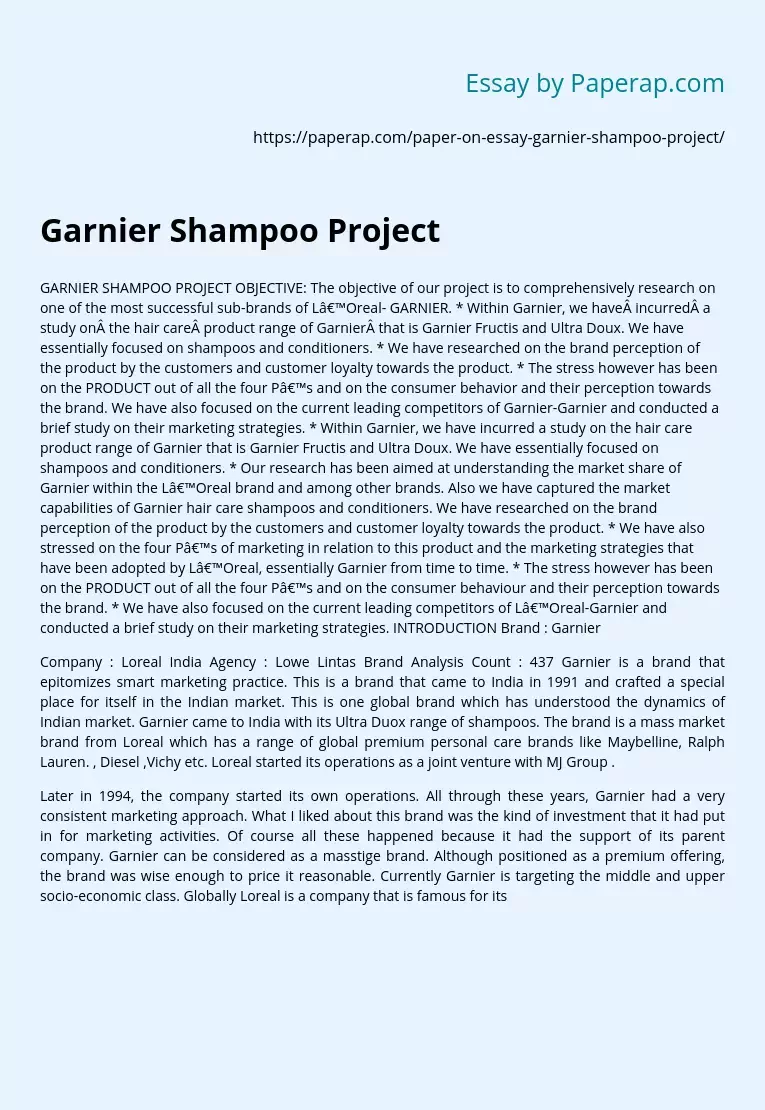 Garnier Shampoo Project