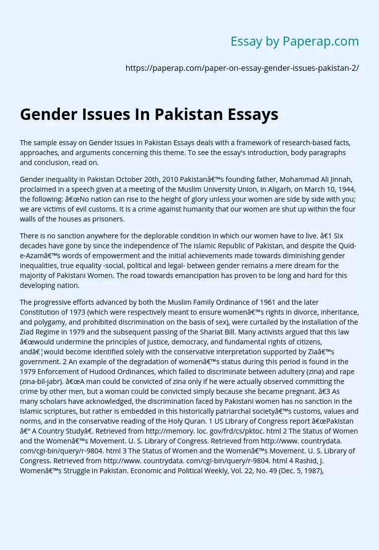 Gender Issues In Pakistan Essays