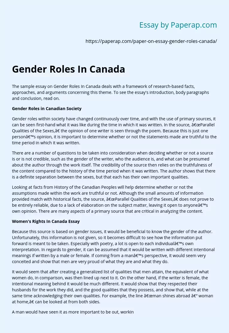 Gender Roles In Canada