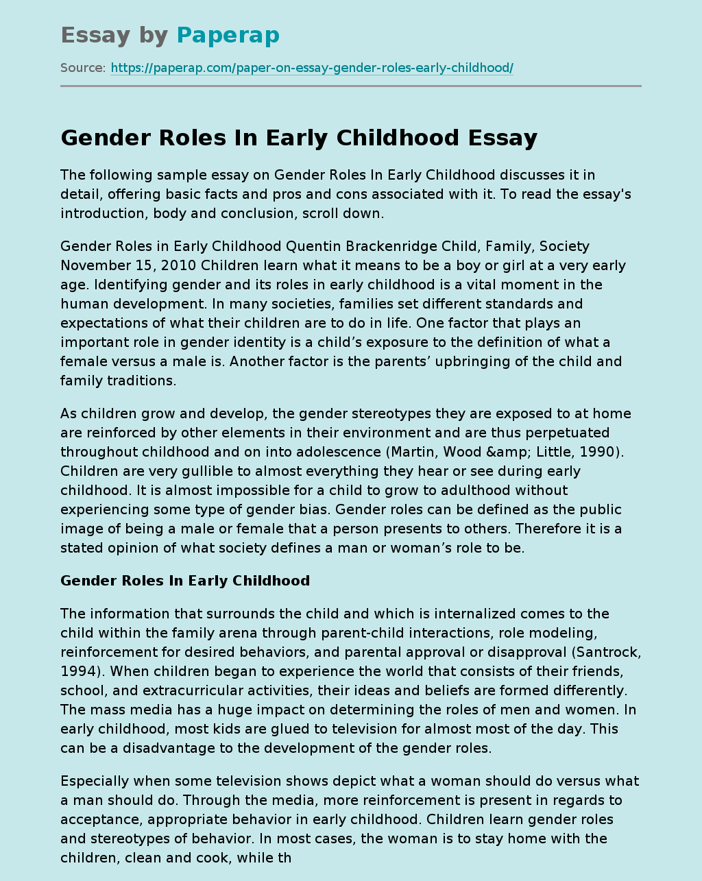Gender Roles In Early Childhood