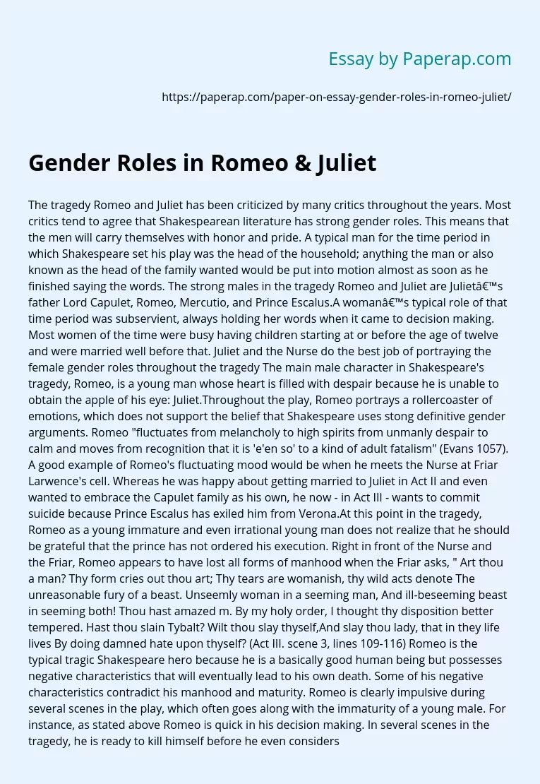 Gender Roles in Romeo &amp; Juliet