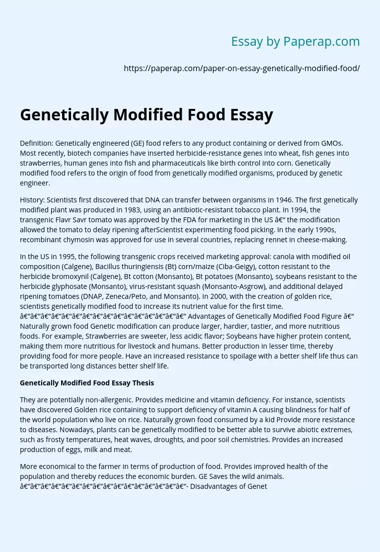 Genetically Modified Food Essay