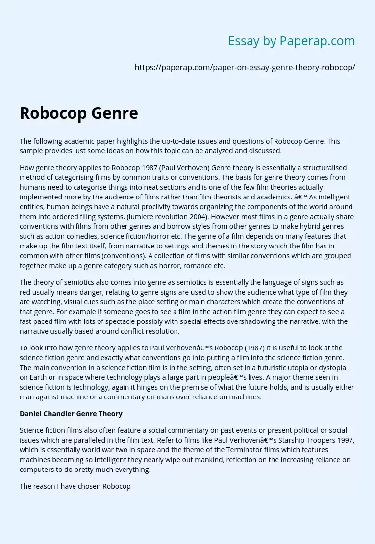 Current Issues in Robocop Genre
