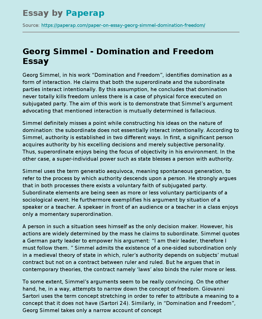 Georg Simmel - Domination and Freedom
