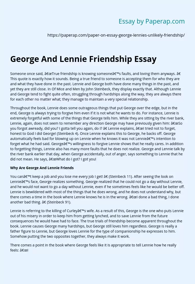 George And Lennie Friendship Essay