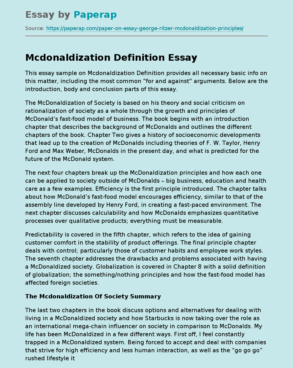 mcdonaldization examples