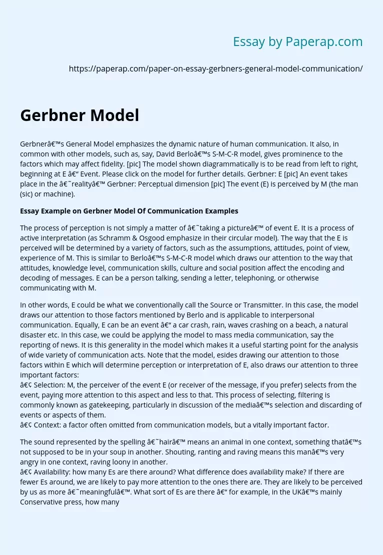 Gerbner General Model of Communication Examples