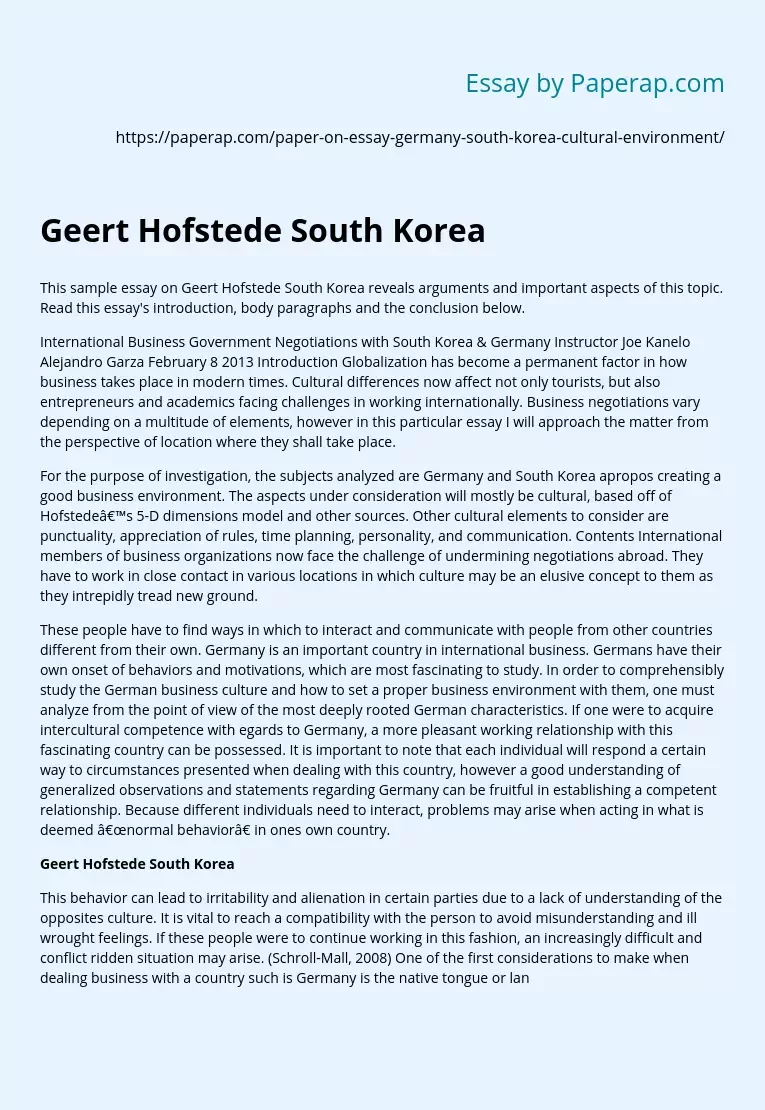 Geert Hofstede South Korea