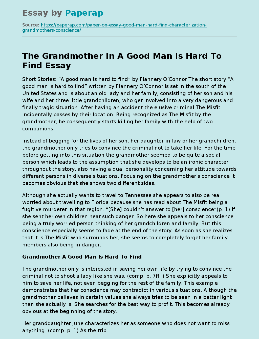 The Grandmother In A Good Man Is Hard To Find