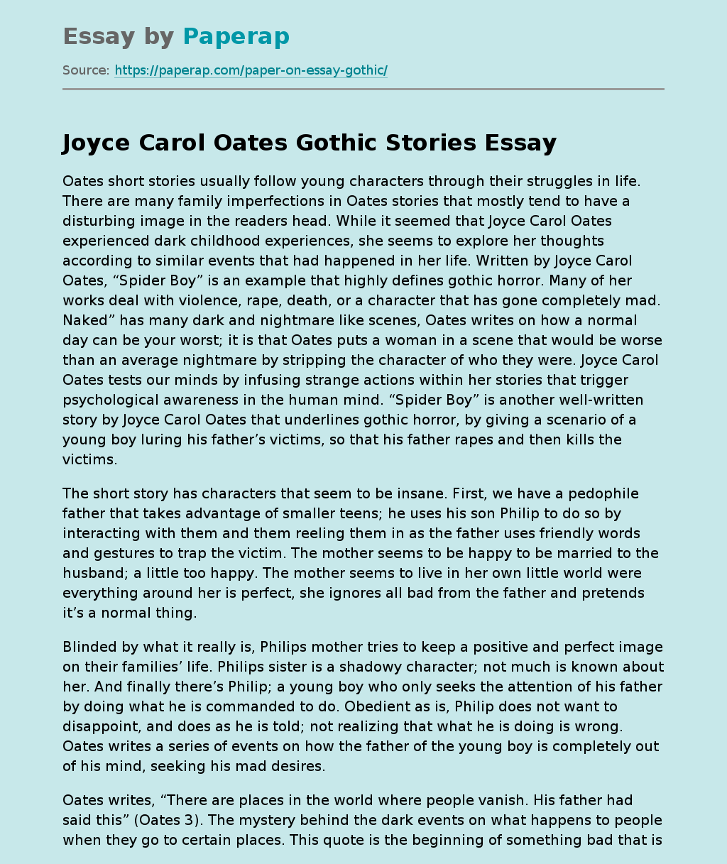 Oates Short Stories of Young Characters