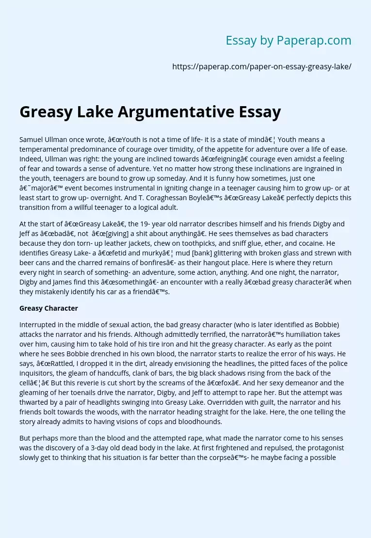 Greasy Lake Argumentative Essay