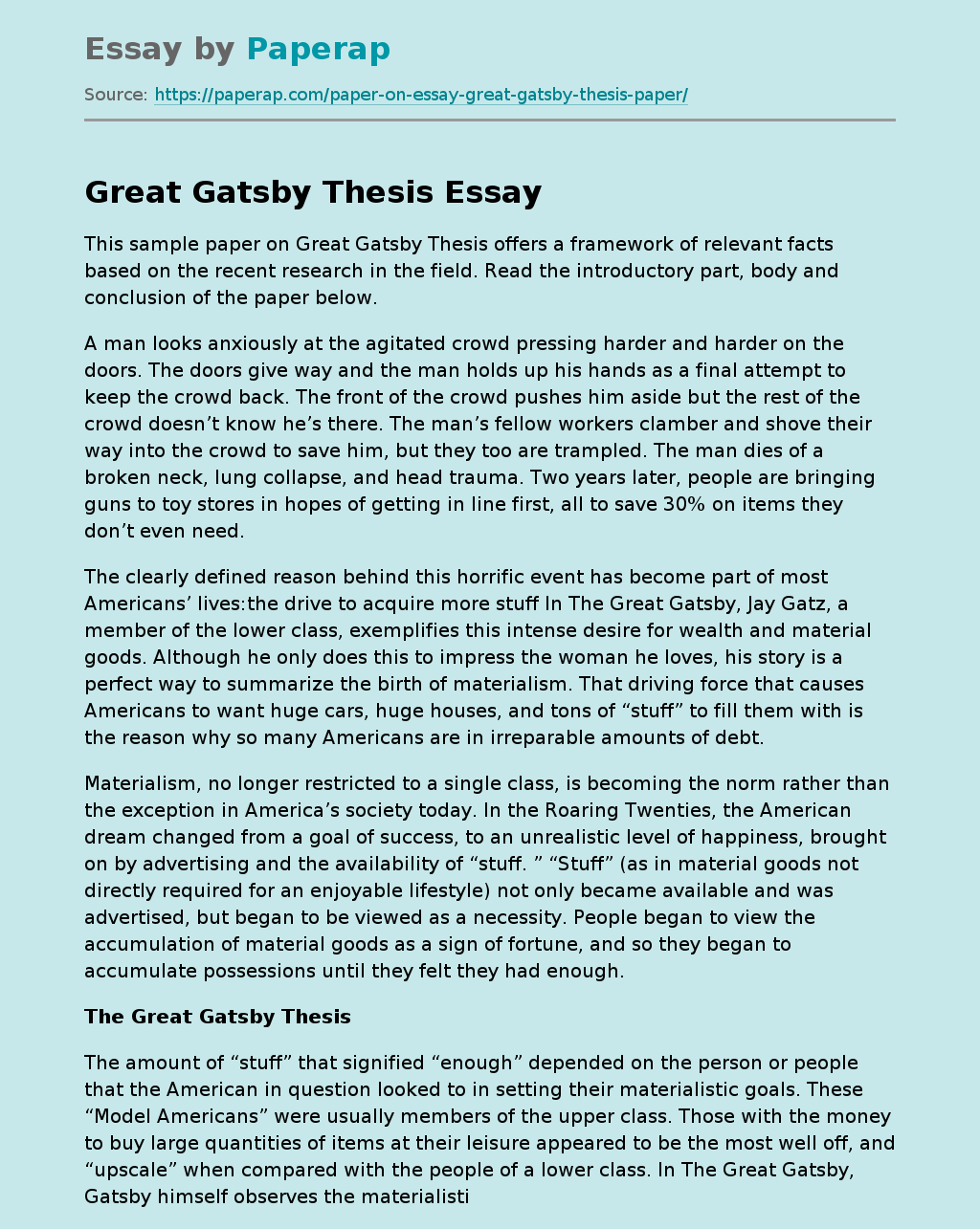 Great Gatsby Thesis