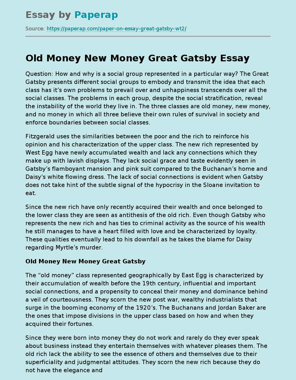 Old Money New Money Great Gatsby