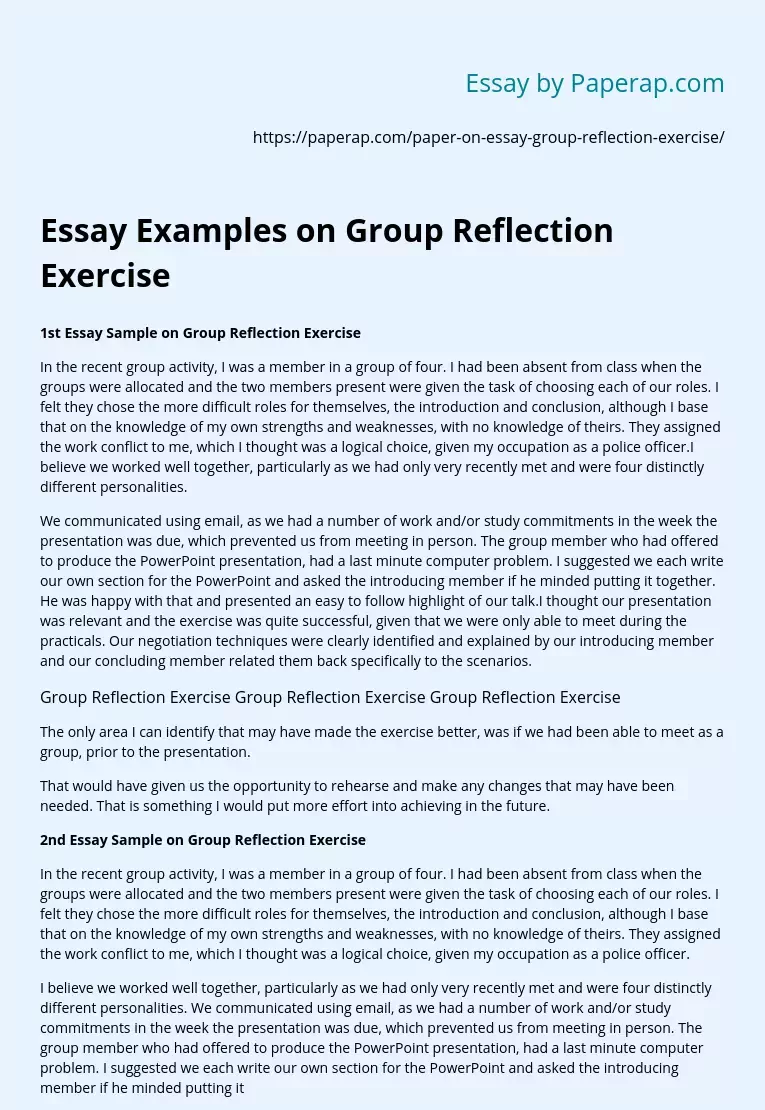 Essay Examples on Group Reflection Exercise