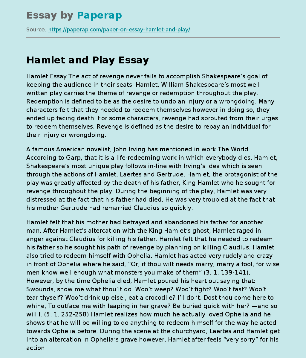 Hamlet and Play  Essay