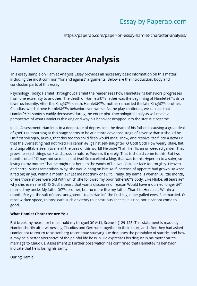essays hamlet character analysis
