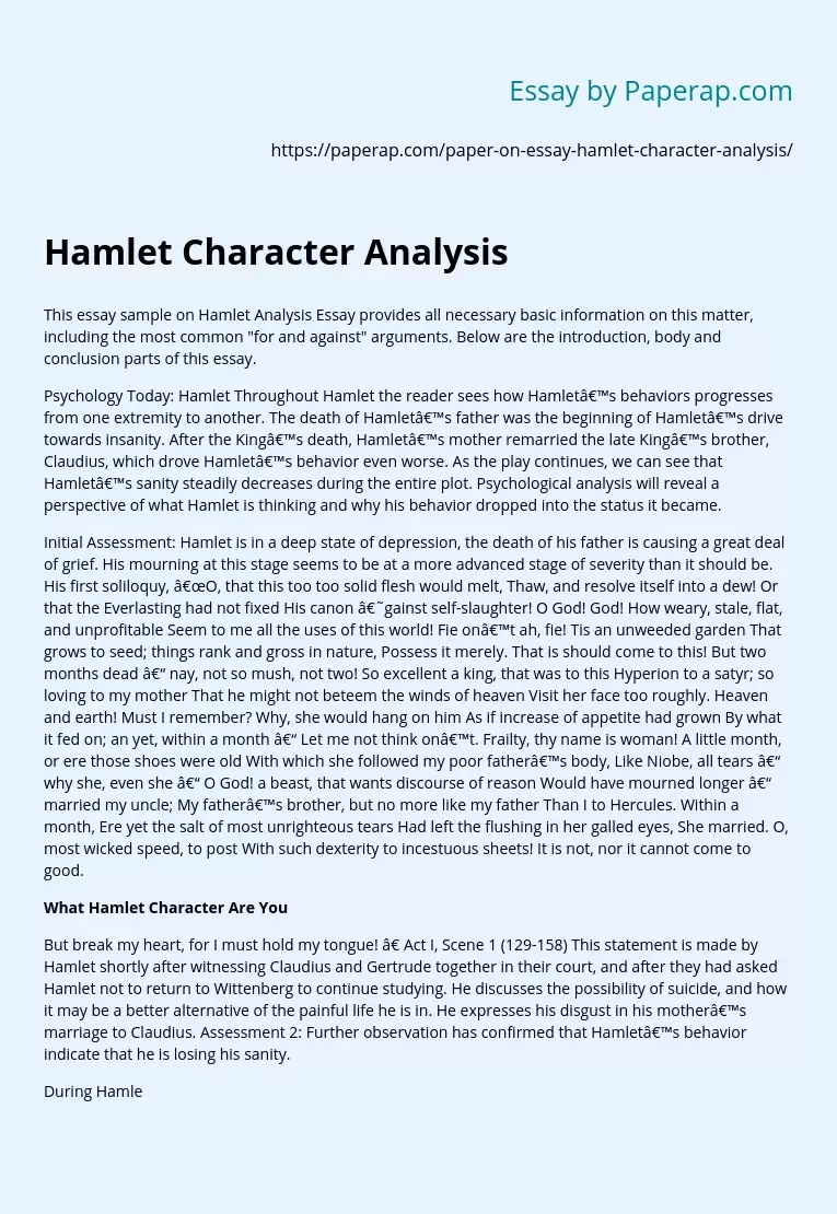 Hamlet Character Analysis