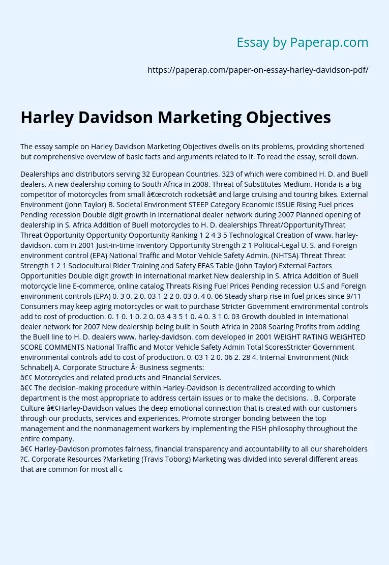Harley Davidson Marketing Objectives