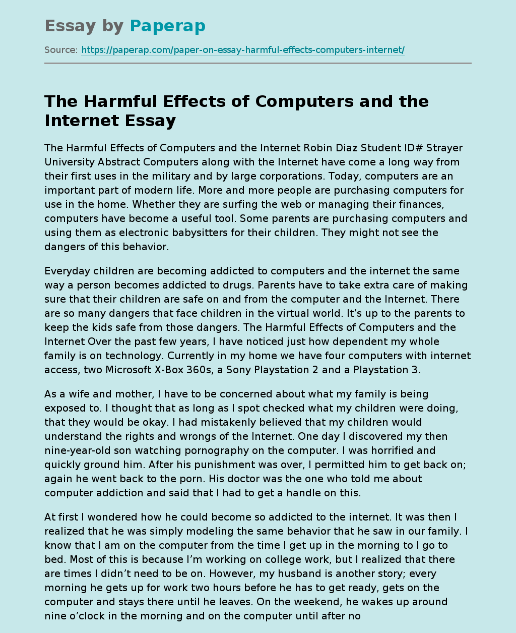 The Harmful Effects of Computers and the Internet