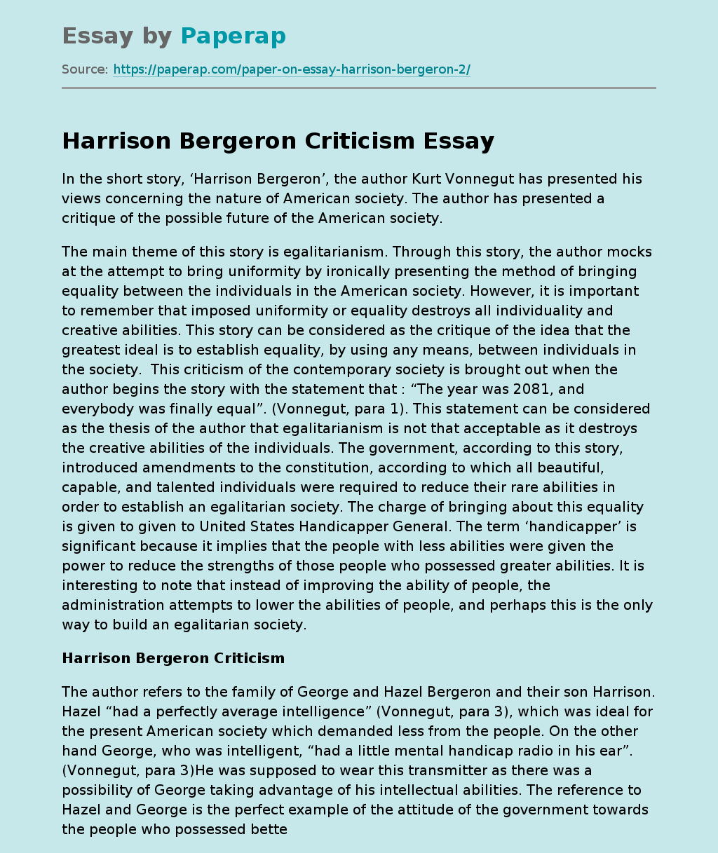 harrison bergeron author