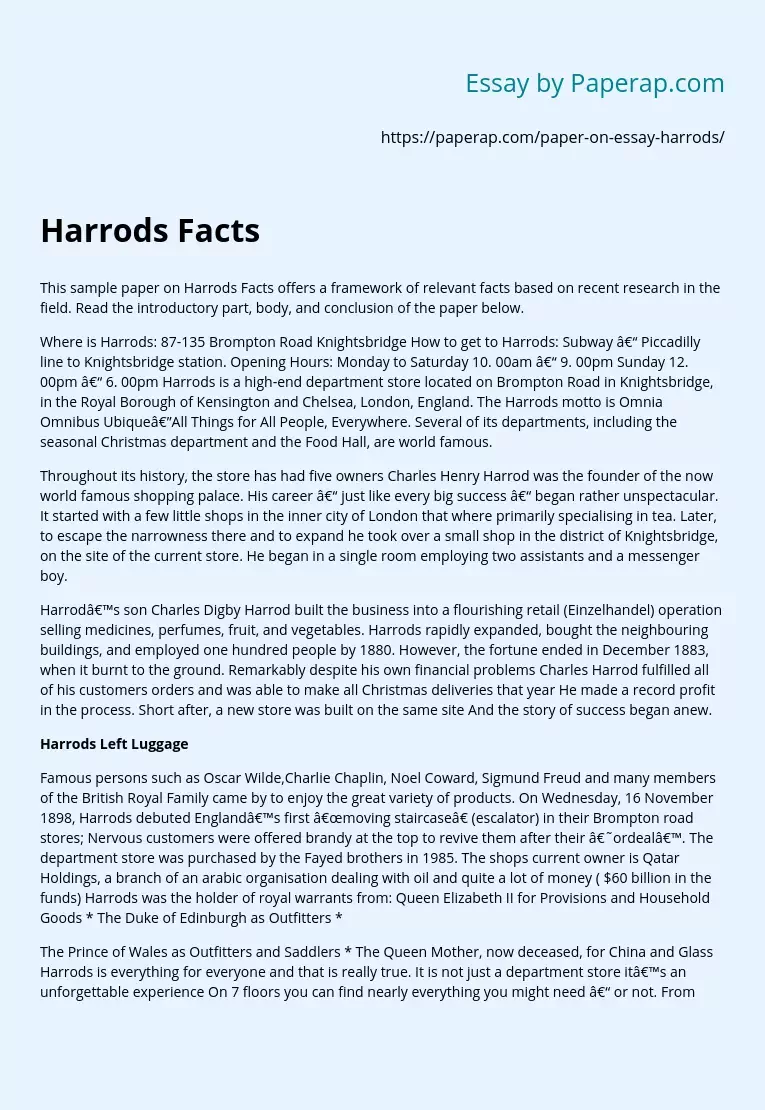 Harrods Facts Overview