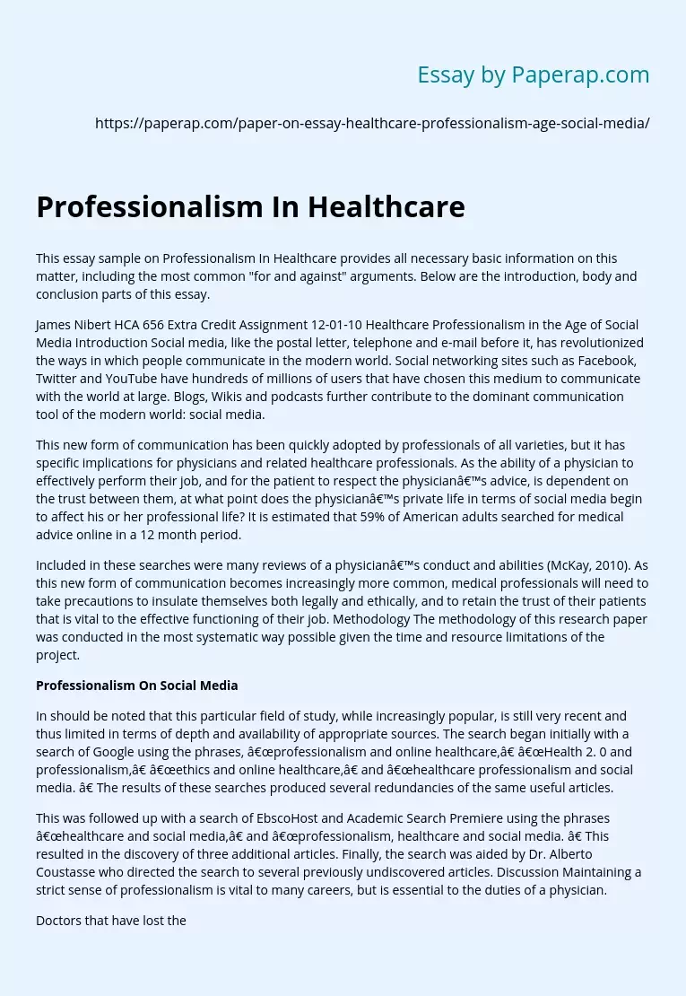 professionalism in healthcare essay