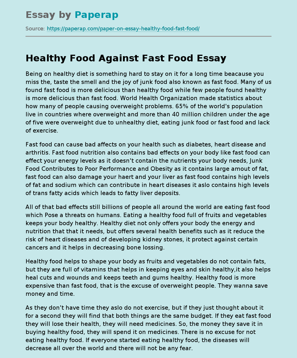 Healthy Food Against Fast Food