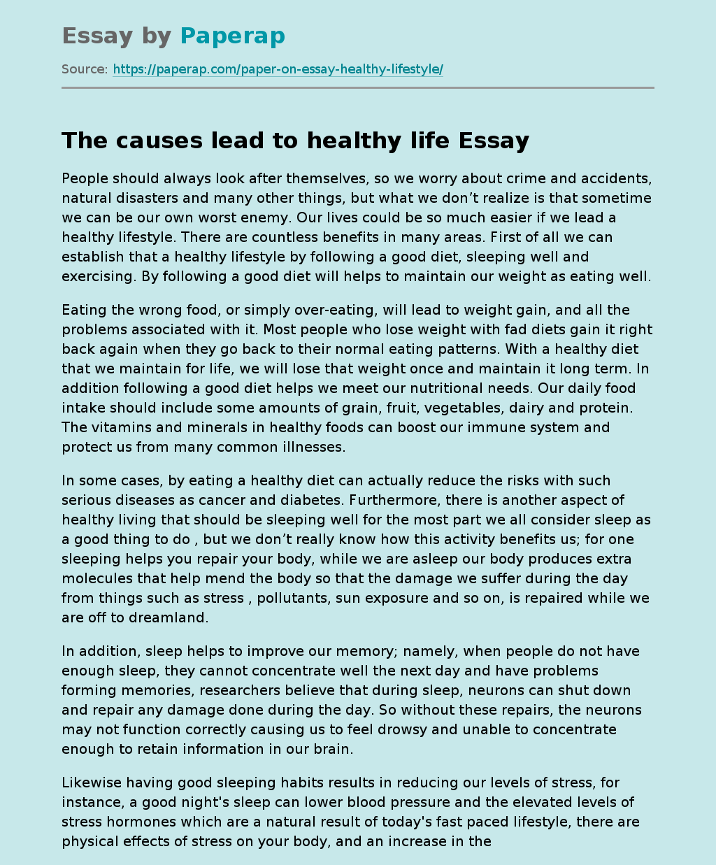 healthy lifestyle essay b2