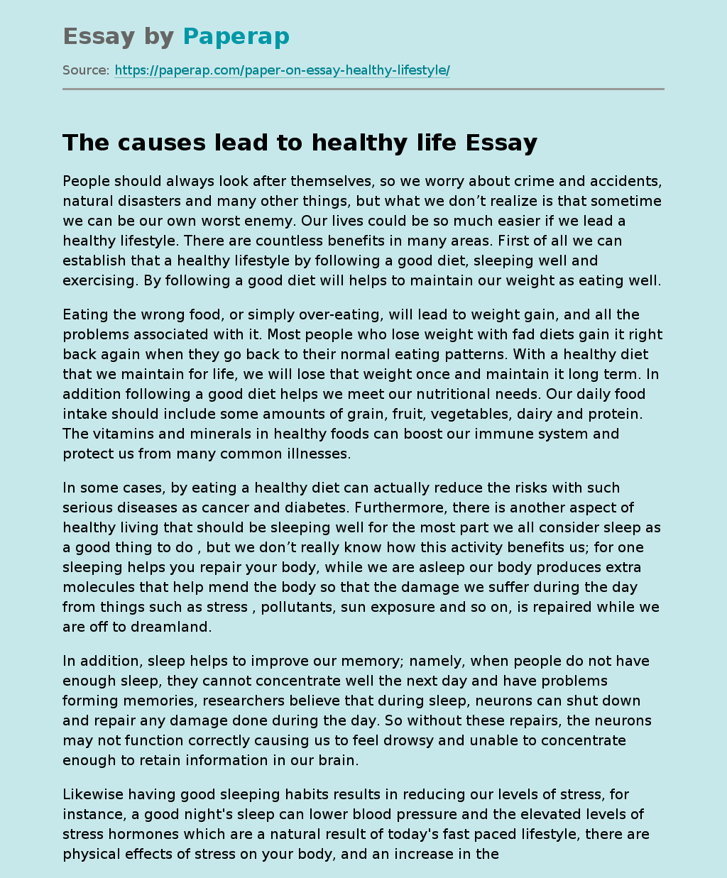 A Person s Lifestyle That Helps To Maintain Health Free Essay Example