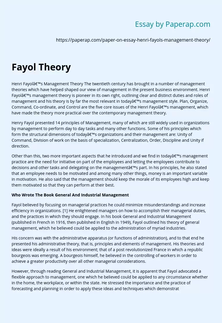 Henri Fayol’s Management Theory