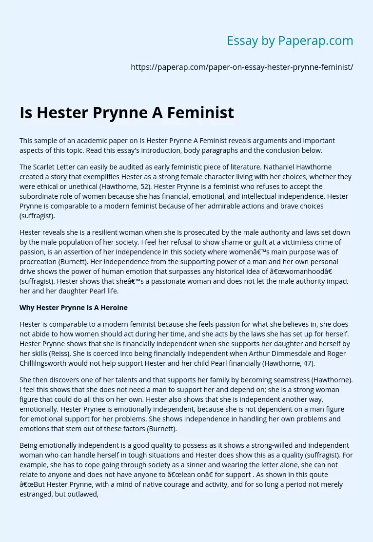 Is Hester Prynne A Feminist
