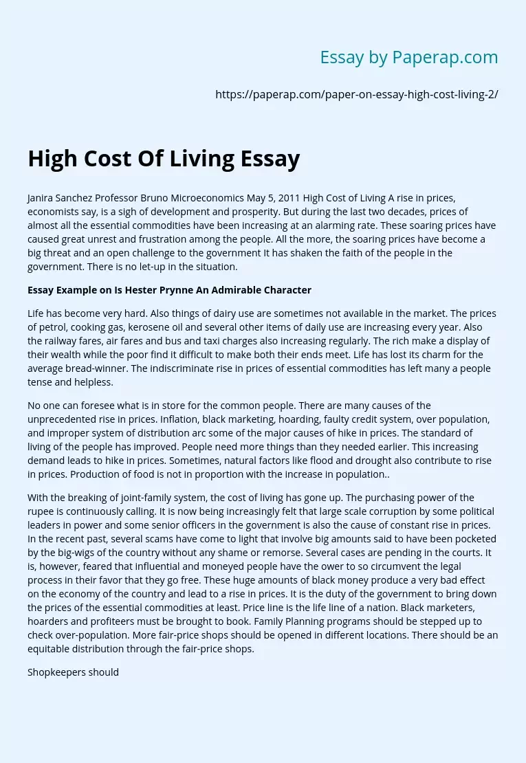 High Cost Of Living Essay