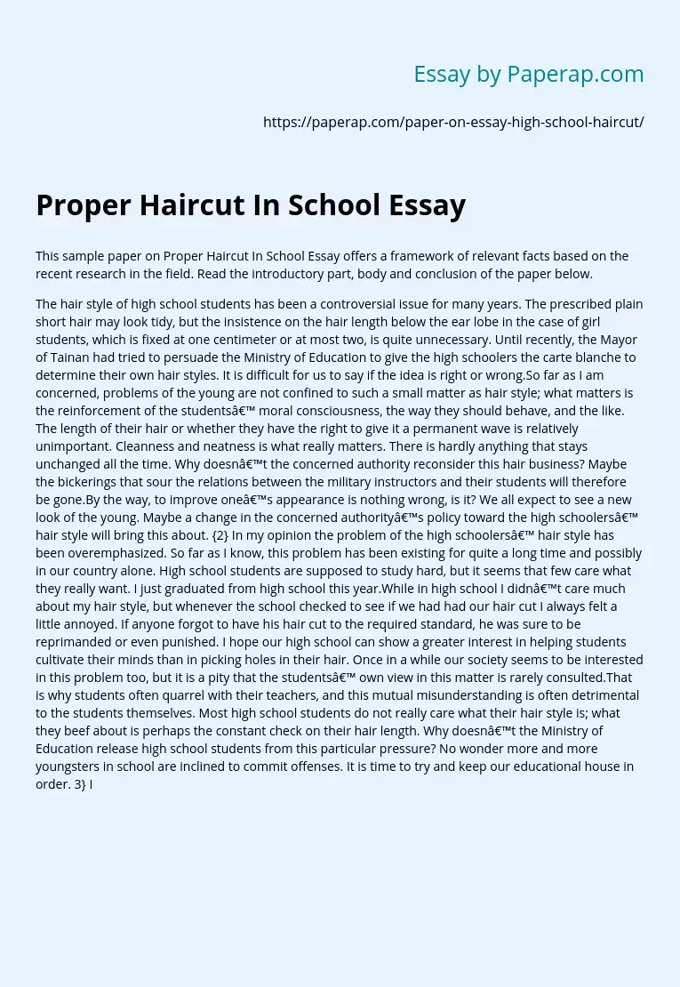 Proper Haircut In School Essay