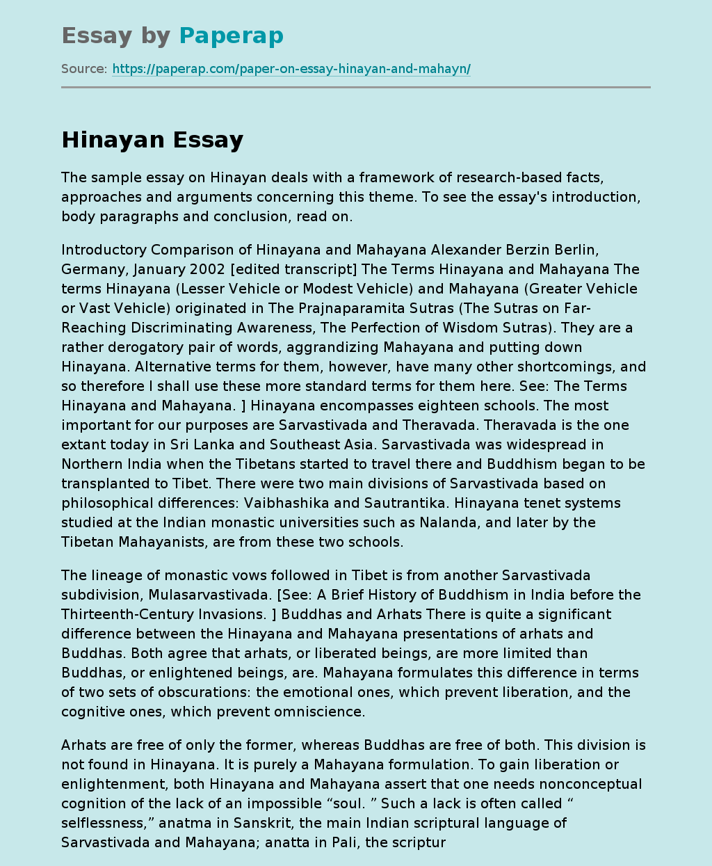 An Introductory Comparison Between Hinayana and Mahayana