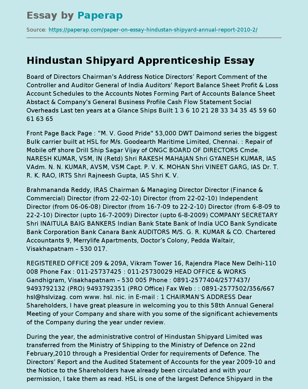 Hindustan Shipyard Apprenticeship