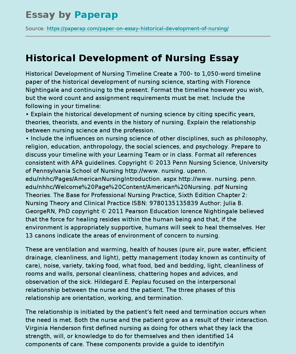 Historical Development of Nursing Timeline