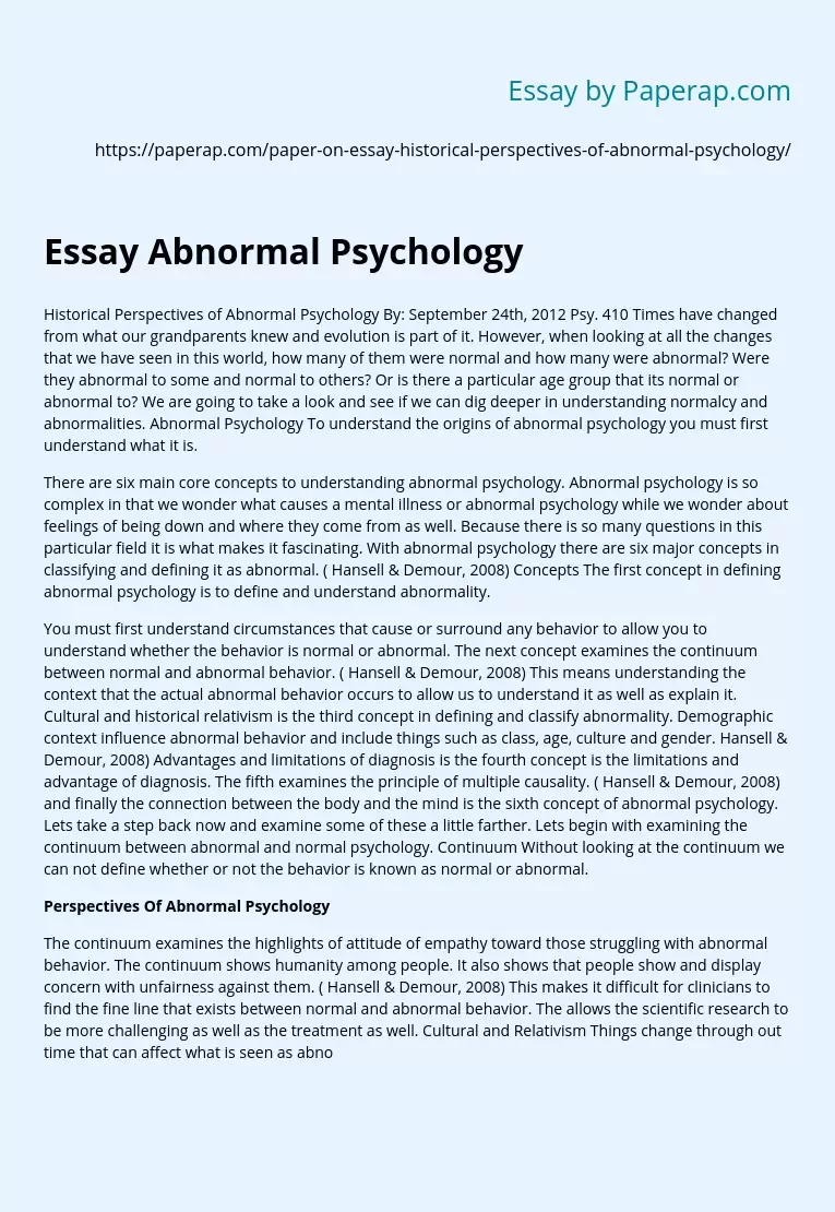 Essay Abnormal Psychology