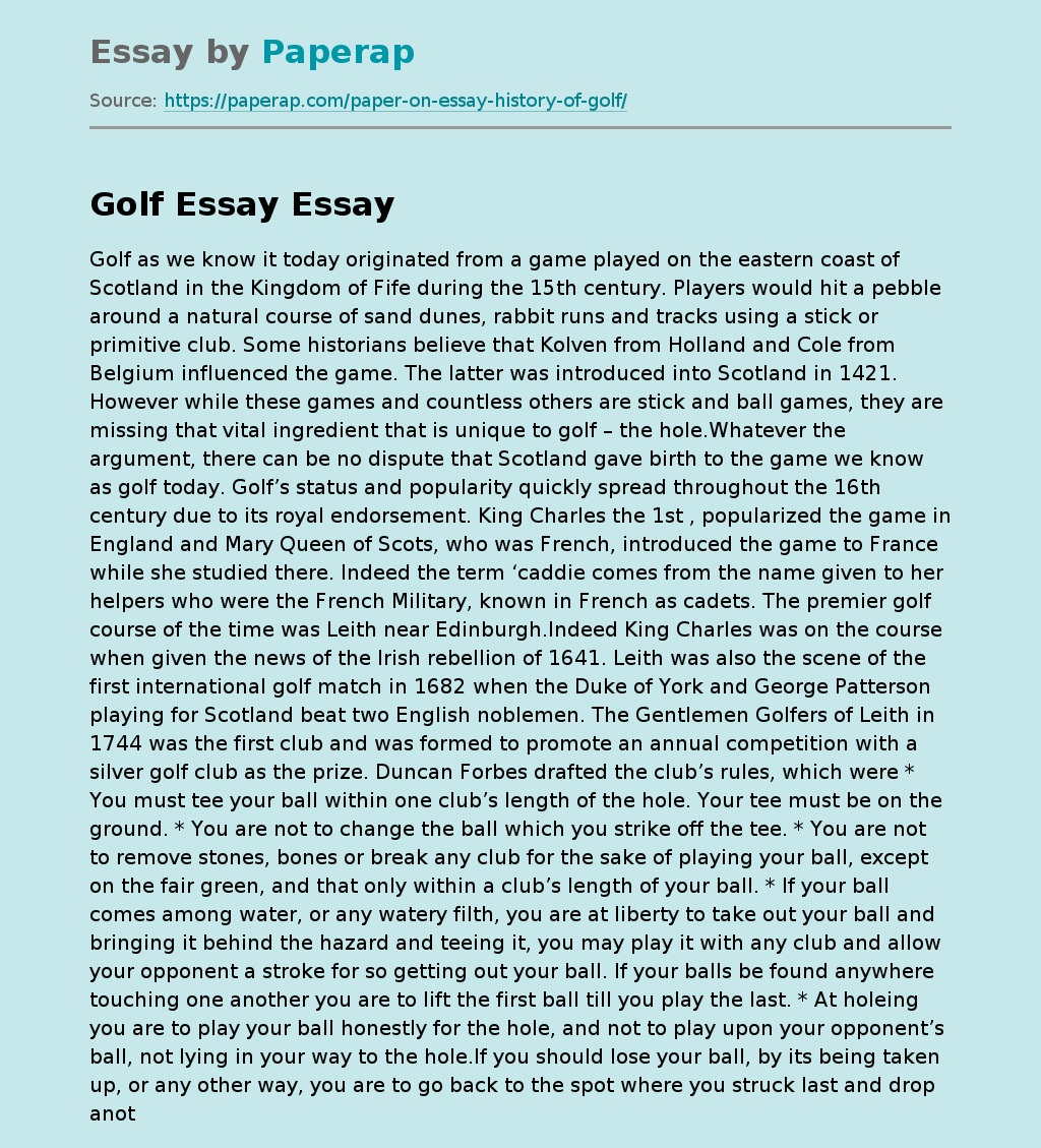 Golf and Cole from Belgium Essay