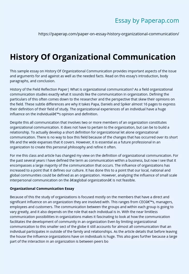 History Of Organizational Communication