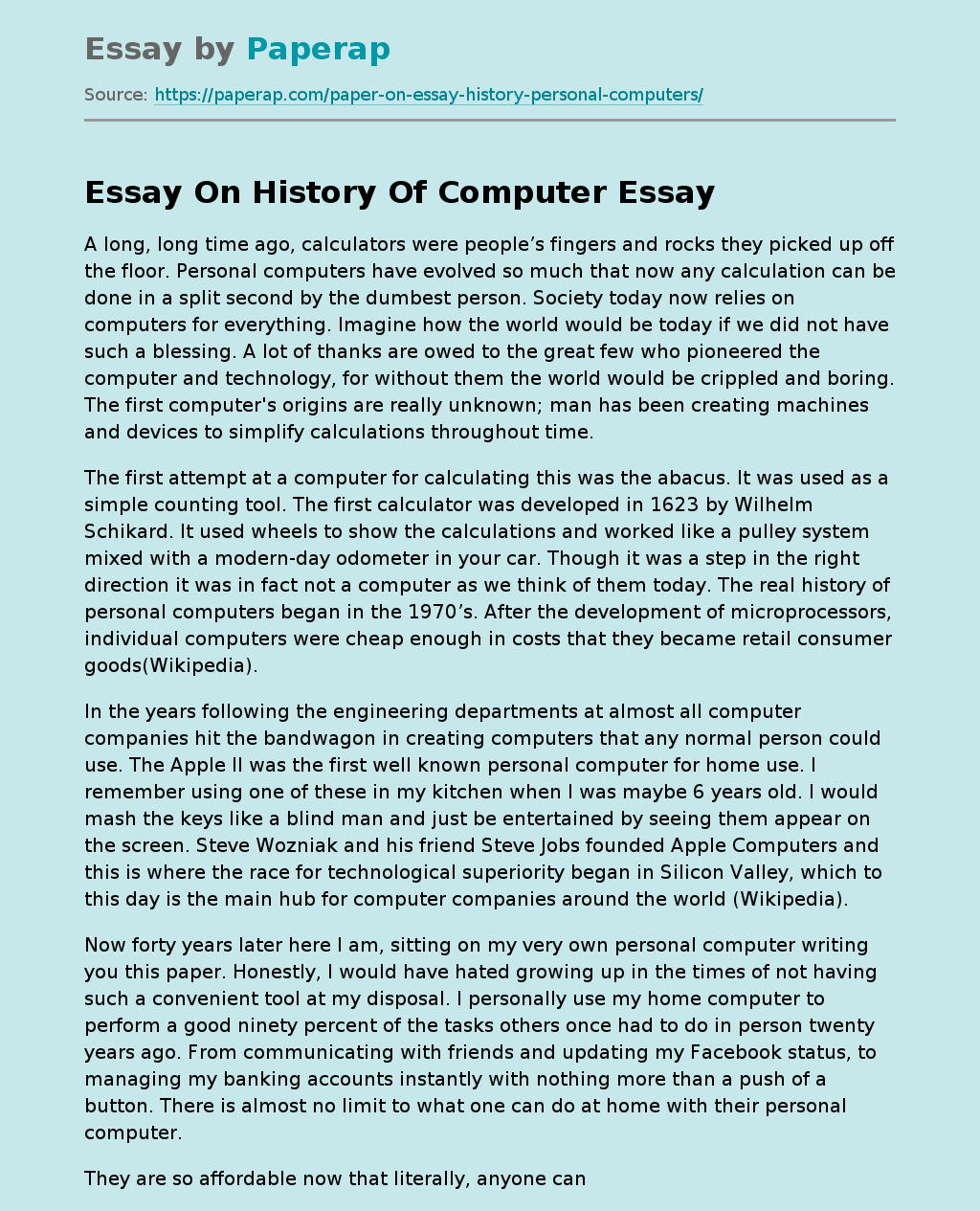 essay about history of computers