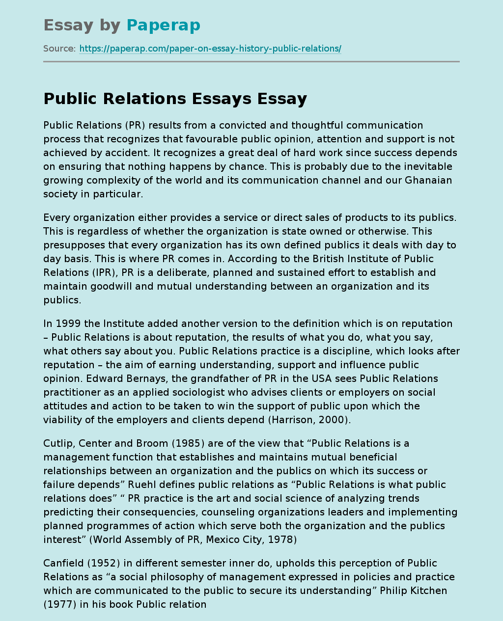 Public Relations Essays