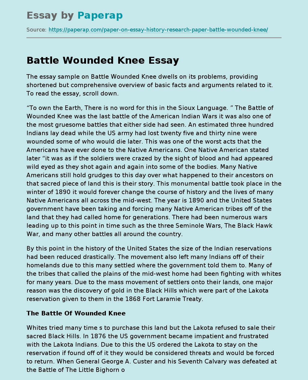 The Last Battle in the Indian Wars Is Wounded Knee