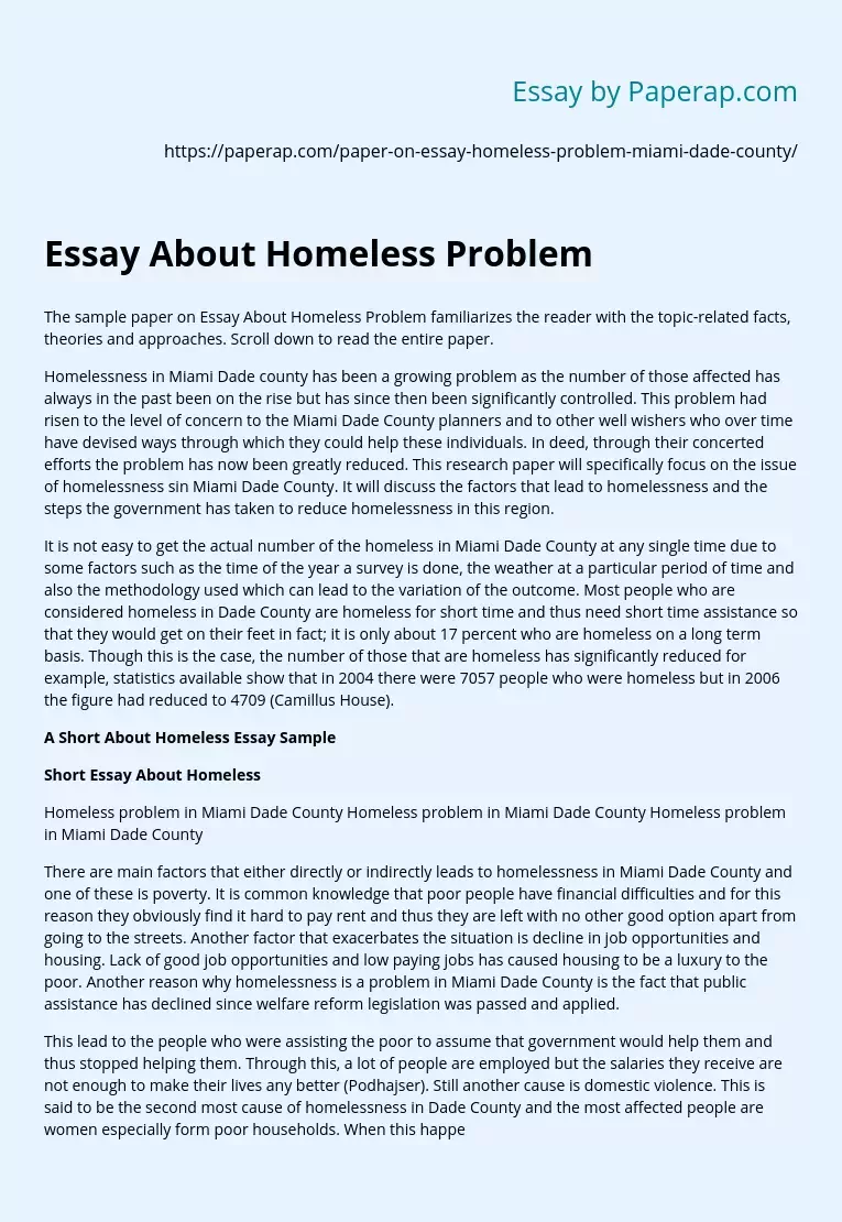 Essay About Homeless Problem